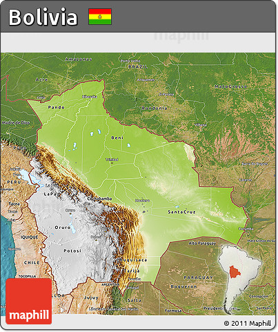 Physical 3D Map of Bolivia, satellite outside