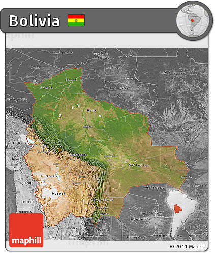 Satellite 3D Map of Bolivia, desaturated