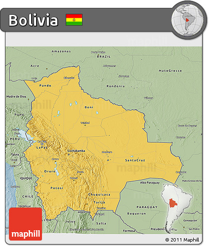 Savanna Style 3D Map of Bolivia
