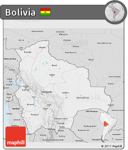 Silver Style 3D Map of Bolivia