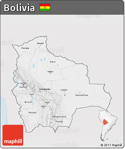 Silver Style 3D Map of Bolivia, single color outside
