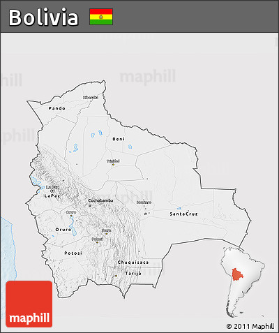 Silver Style 3D Map of Bolivia, single color outside
