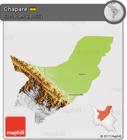 Physical 3D Map of Chapare, cropped outside