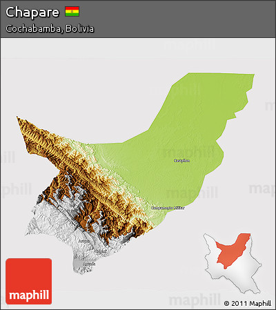 Physical 3D Map of Chapare, cropped outside