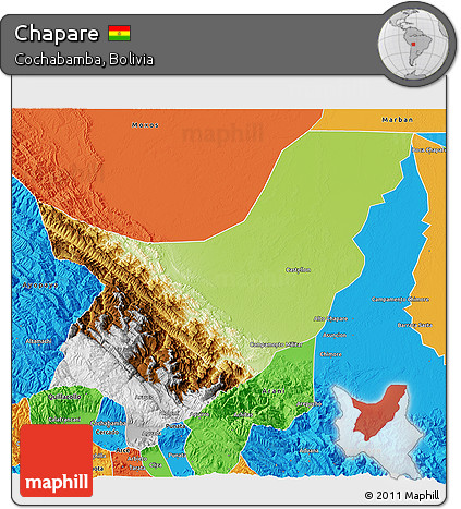 Physical 3D Map of Chapare, political outside