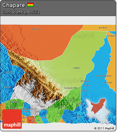 Physical 3D Map of Chapare, political outside