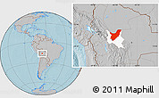 Gray Location Map of Chapare, highlighted parent region, hill shading