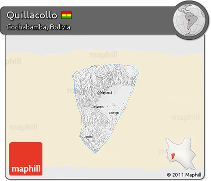 Classic Style 3D Map of Quillacollo, single color outside