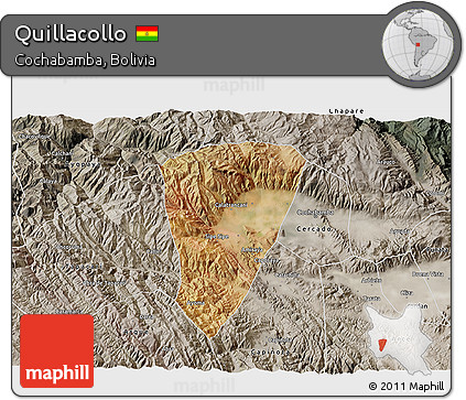 Satellite 3D Map of Quillacollo, semi-desaturated