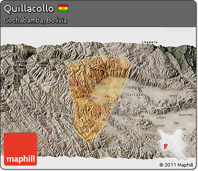 Satellite 3D Map of Quillacollo, semi-desaturated