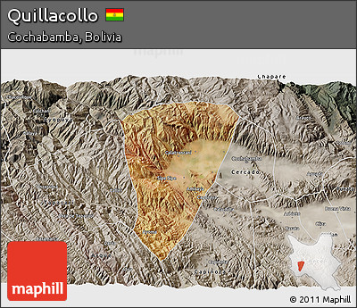 Satellite 3D Map of Quillacollo, semi-desaturated