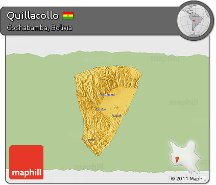 Savanna Style 3D Map of Quillacollo, single color outside