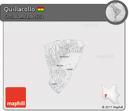 Silver Style 3D Map of Quillacollo, single color outside