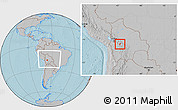 Gray Location Map of Quillacollo, within the entire country, hill shading