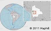 Gray Location Map of Quillacollo, highlighted country, within the entire country, hill shading