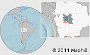 Gray Location Map of Quillacollo, highlighted country, highlighted parent region, hill shading