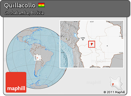 Gray Location Map of Quillacollo, highlighted country, hill shading