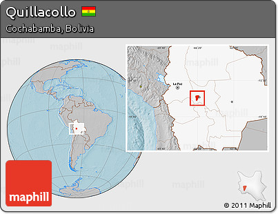 Gray Location Map of Quillacollo, highlighted country, hill shading