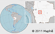 Gray Location Map of Quillacollo, highlighted country, hill shading