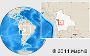 Shaded Relief Location Map of Quillacollo, highlighted country, within the entire country