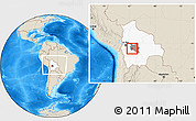Shaded Relief Location Map of Quillacollo, highlighted country, highlighted parent region, within the entire country