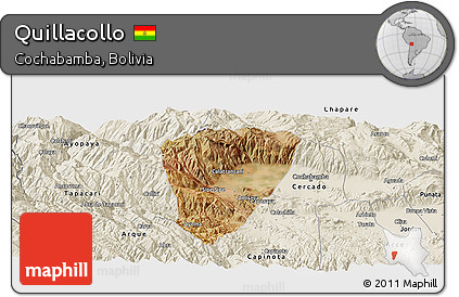 Satellite Panoramic Map of Quillacollo, shaded relief outside