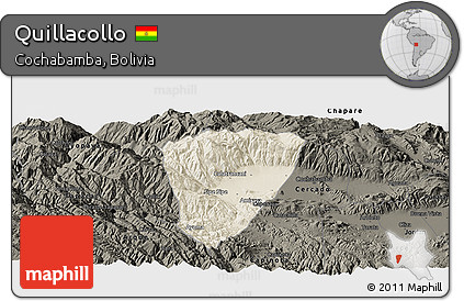 Shaded Relief Panoramic Map of Quillacollo, darken
