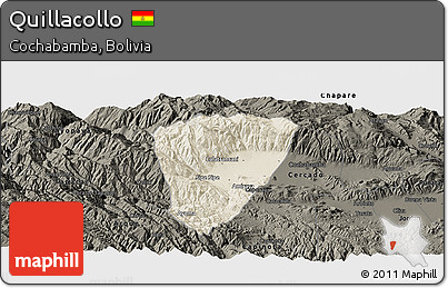 Shaded Relief Panoramic Map of Quillacollo, darken
