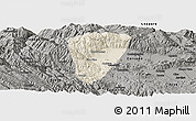 Shaded Relief Panoramic Map of Quillacollo, darken, semi-desaturated