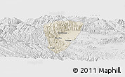 Shaded Relief Panoramic Map of Quillacollo, lighten, desaturated