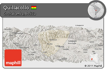Shaded Relief Panoramic Map of Quillacollo, semi-desaturated