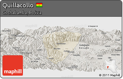 Shaded Relief Panoramic Map of Quillacollo, semi-desaturated