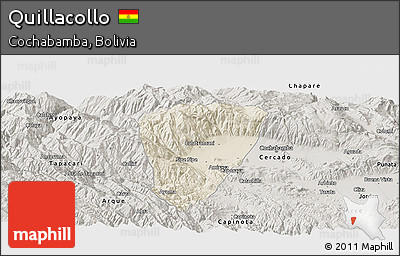 Shaded Relief Panoramic Map of Quillacollo, semi-desaturated