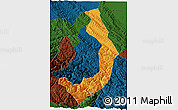 Political 3D Map of Sud Yungas, darken