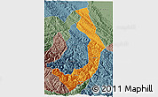 Political 3D Map of Sud Yungas, semi-desaturated