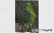 Satellite 3D Map of Sud Yungas, darken, semi-desaturated