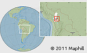 Savanna Style Location Map of Sud Yungas, highlighted parent region, within the entire country, hill shading