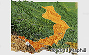 Political Panoramic Map of Sud Yungas, satellite outside