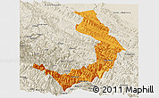 Political Panoramic Map of Sud Yungas, shaded relief outside