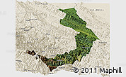 Satellite Panoramic Map of Sud Yungas, shaded relief outside