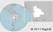 Blank Location Map of Bolivia, gray outside, hill shading outside