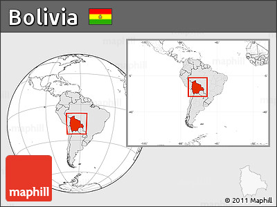 Blank Location Map of Bolivia, highlighted continent, within the entire continent
