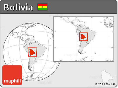 Blank Location Map of Bolivia, highlighted continent, within the entire continent
