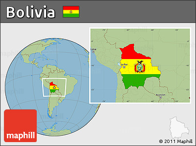Flag Location Map of Bolivia, savanna style outside