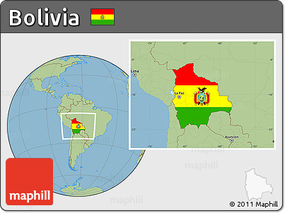 Flag Location Map of Bolivia, savanna style outside