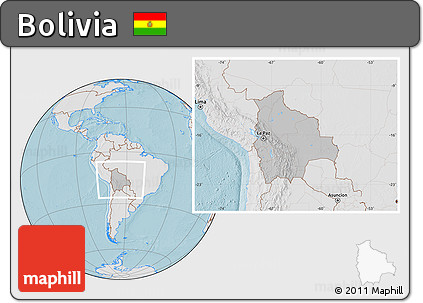 Gray Location Map of Bolivia, lighten, land only, hill shading