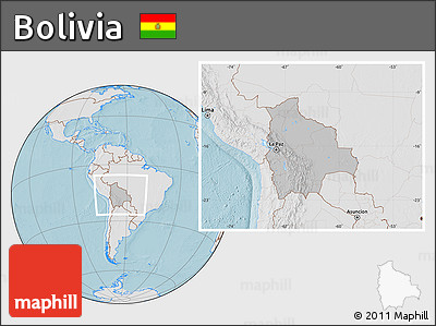 Gray Location Map of Bolivia, lighten, land only, hill shading