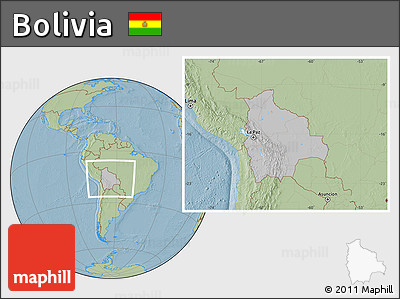 Gray Location Map of Bolivia, savanna style outside, hill shading