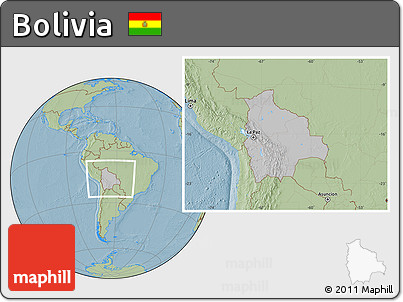 Gray Location Map of Bolivia, savanna style outside, hill shading