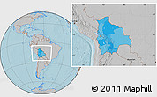 Political Location Map of Bolivia, gray outside, hill shading